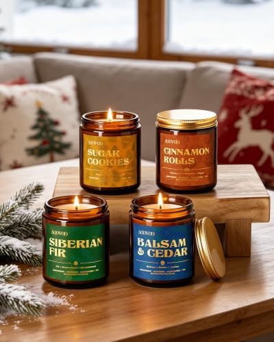 AOOVOO 4 Pack Winter Candles Set - 28 oz Candle Gift for Home Scented