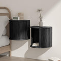 Black Floating Nightstand Set with Fluted Door