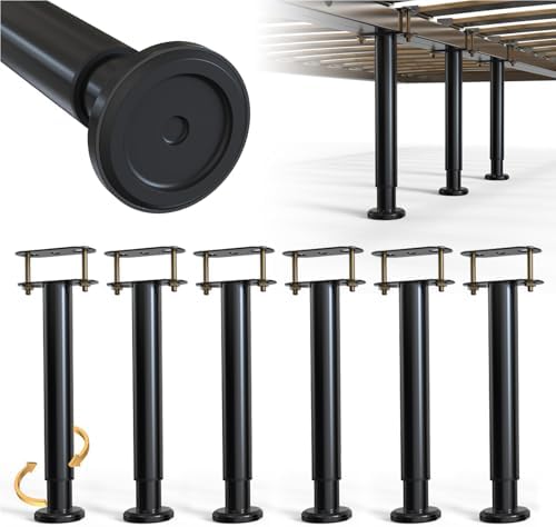 Adjustable Height Bed Frame Support Leg, Metal Bed Frame Support Legs with Rubber Base, Bed Slat Support Leg for Heavy Duty/Wooden/King/Queen Bed Frame (10"-16.5" (6pcs))