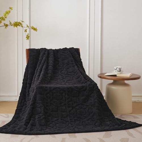 Home Fleece Throw Blanket for Couch, Bed, TV, Party, and Gift - 3D Jacquard Decorative Blankets - Cozy Soft Lightweight Fuzzy Flannel Blanket, All Seasons, 50x70 Inches, Light Black