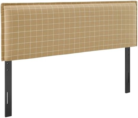 Modway Camille Full Size Checkered Linen Blend Plaid Headboard with Removable Slipcover – in Artichoke Windowpane Check - Padded Pillow Style Headboard with Adjustable Mounting for Full Beds