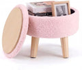 DUMOS Small Storage Ottoman Foot Stool, Round Foot Rest for Living Room