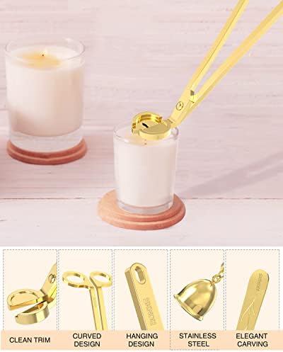RONXS 3 in 1 Candle Wick Trimmer Set, Snuffer, Dipper, Cutter, Gold