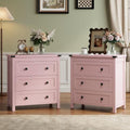 Farmhouse Nightstands Set of 2, Bedside Table with Drawers, Pink