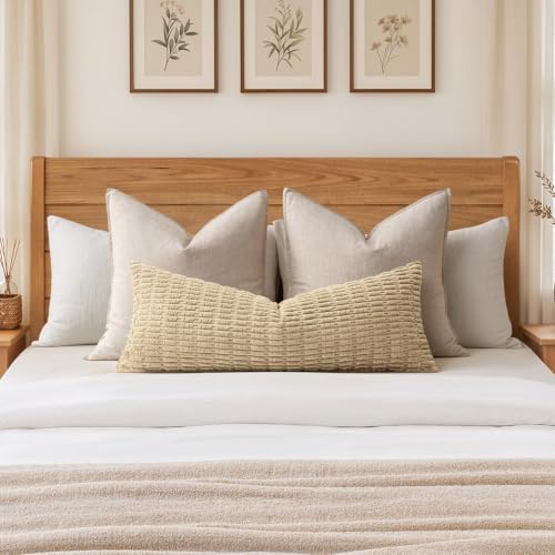 MIULEE Lumbar Corduroy Throw Pillow Cover for Bed 14x36 Tan
