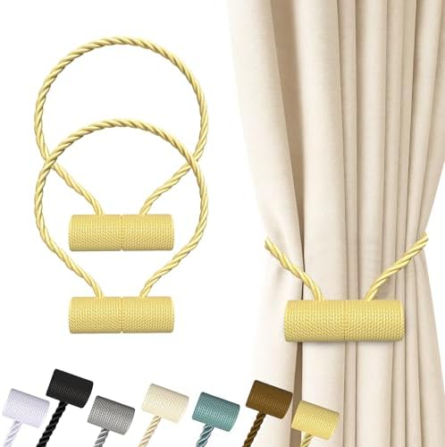 Hion Magnetic Curtain Tiebacks Golden 2pcs, Curtain Tiebacks Buckles Holdbacks Holders Hooks Clip for Home Bedroom Office Decorative Curtain