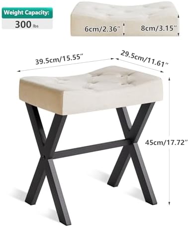 IBUYKE U-Shaped Linen Vanity Stool, X-Leg Makeup Chair, Linen WBD018Y