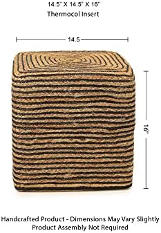 · REDEARTH · Jute Cotton Braided Cube Pouf Ottoman Foot Rest- Natural Black