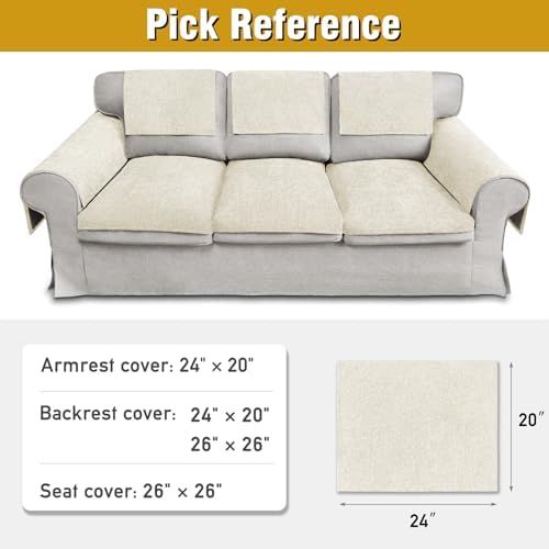 Couch Arm Covers, Sofa Arm Covers, Waterproof Armrest Cover for Sofa, Armchair, Loveseat, Non-Slip Recliner Arm Cover, Headrest Cover, Arm Chair Covers Set of 2 (Cream, 24"×20")
