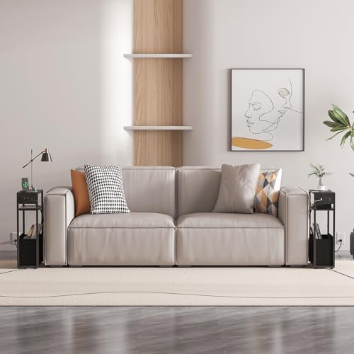 Leomonio Narrow Side Table, Slim Night Stand with Magazine Rack