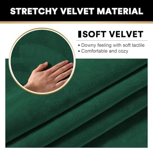 PrinceDeco Velvet Couch Covers for Sofa Soft 4 Pieces Couch Covers for 3 Cushion Couch Sofa Pet Friendly Furniture Protector with Non Slip Elastic Bottom Width Up to 97 Inch (Large Sofas, Green)