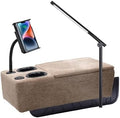 Removable Sofa Armrest, Dual Cup Holders Large Size Multifunctional Couch Caddy Storage Arm Rest with Power Wireless Charging Stand & LED Reading Light for Sofa Middle Seat Parts