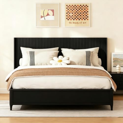 COCO DESIGN King Size Fluted Headboard Only, 80" Black Wall Mount
