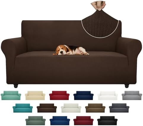 ZNSAYOTX Super Stretch Couch Cover (72"-92") Universal Sofa Covers with Elastic Bottom, Dog Cat Pets Friendly Washable Furniture Protector Fitted Sofa Slipcovers Stay in Place (Coffee, Sofa)