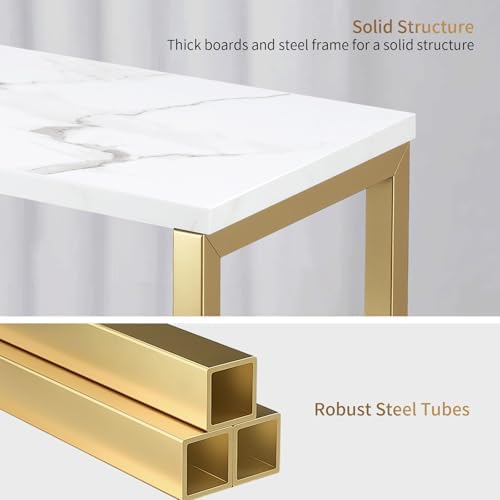 Narrow Side Tables Set of 2 for Small Spaces, Slim End Tables with Fabric Storage Basket, Thin Bedside Table with Faux Marble Tabletop for Living Room, Bedroom, Gold