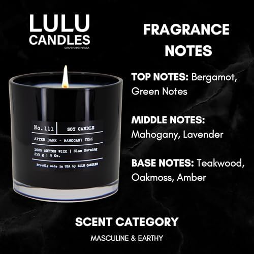 Lulu Candles | After Dark - Teak Mahogany| Luxury Scented Soy Jar Candle | Hand Poured in The USA | Highly Scented & Long Lasting (9 Oz. 2 Pack)