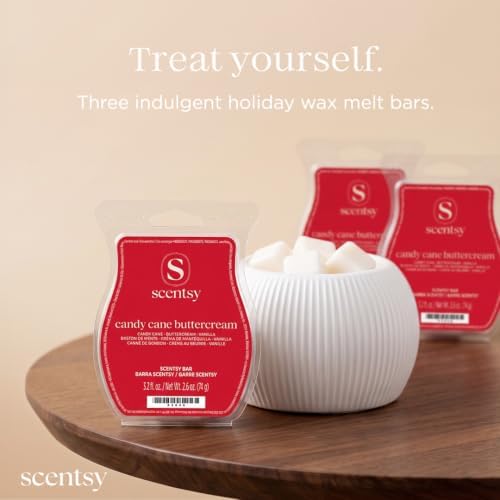 Scentsy Wax Melts, Candy Cane Buttercream 3 Bar Set, Paraffin Wax, 7.8 oz