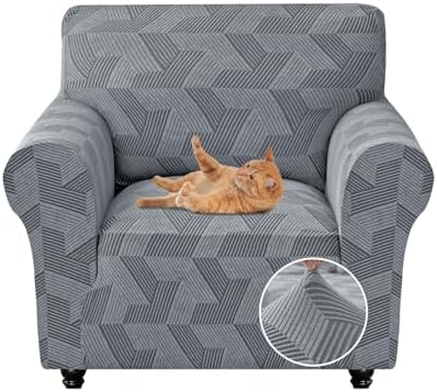 JIVINER Stretch Chair Covers, 1 Piece Couch Covers for Living Room, Non Slip Soft Sofa Covers, Washable Armchair Slipcovers for Dog, Pets Feature Geometrical Jacquard Fabric (Chair, Light Grey)