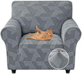 JIVINER Stretch Chair Covers, 1 Piece Couch Covers for Living Room, Non Slip Soft Sofa Covers, Washable Armchair Slipcovers for Dog, Pets Feature Geometrical Jacquard Fabric (Chair, Light Grey)