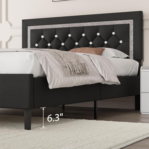 BarnFurin Queen Bed Frame with Tufted Button Headboard, Black