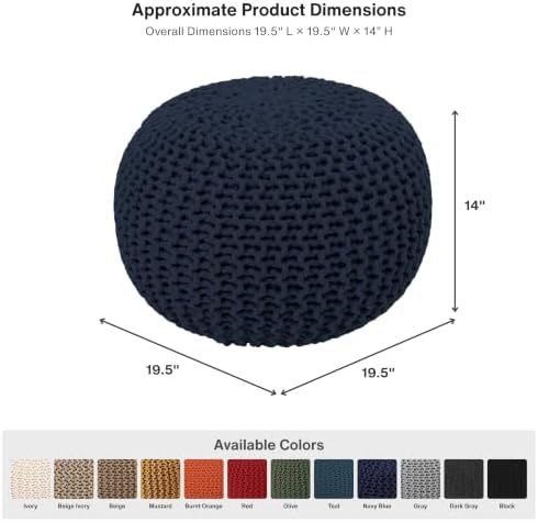· REDEARTH · Round Ottoman - Hand Knitted Boho Poof Footrest - Navy Blue