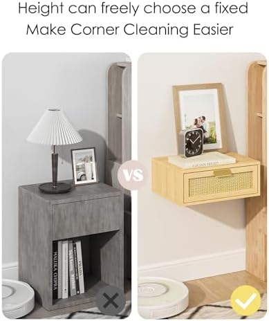 Aienvey Floating Nightstand, Floating Shelf with Drawer, Oak Rattan