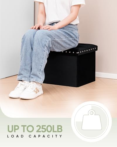 B FSOBEIIALEO Storage Ottoman Cube, 16.5" Velvet Folding Ottoman, Black