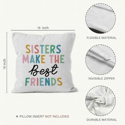 Girls Room Throw Pillow Cover 18x18, Sisters Make the Best Friends Decorative Pillow Covers for Kids Toddler Girl Nursery Room Bedroom Playroom, Playroom Accent Pillows Cover Pillowcases