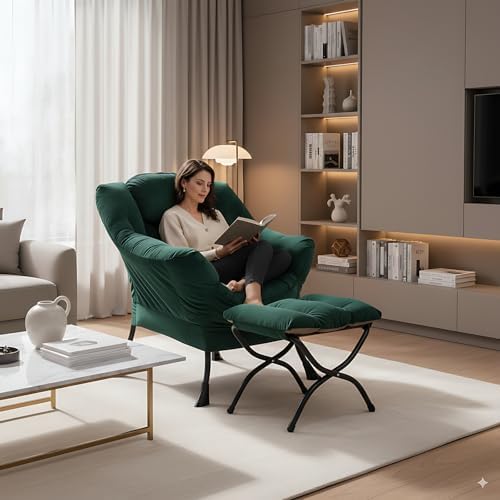 LITA Lazy Chair with Ottoman, Comfy Accent Reading Chair