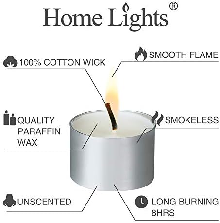HomeLights Unscented Tealight Candles - 100 Pack, 8hr Smokeless White Votive Candles for Shabbat, Weddings, Home Decor