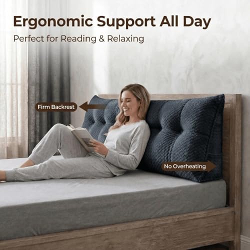 Headboard Pillow King Size, Reading Pillow for Bed, Wave Pattern Wedge Pillow, Tufted Backrest Support, Headboard Substitute, Darkgray