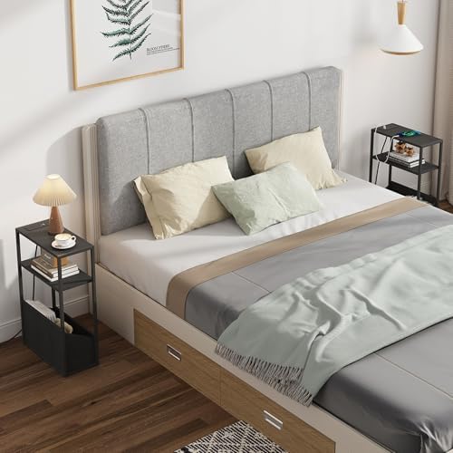 TUTOTAK Narrow Side Tables with Charging Station, Slim End Tables Set of 2