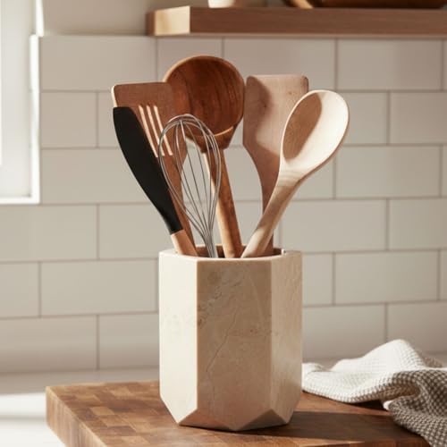 Radicaln Marble Utensil Holder Kitchen Counter, 6.5 Inch Spoon Crock