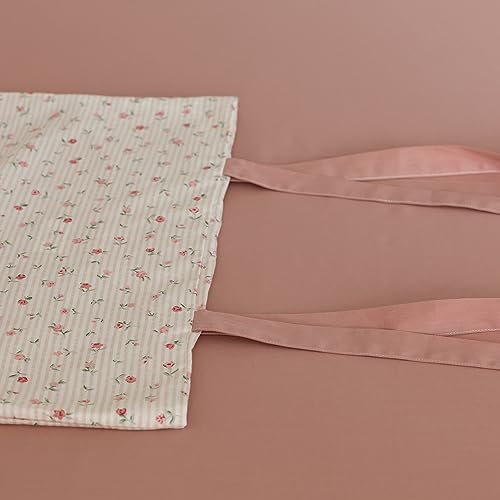 Floral Print Duvet Cover Queen Size Cottage Pink Striped Bedding Set 3pcs