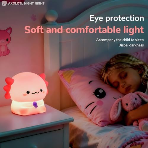 Axolotl Night Light, Kids Rechargeable LED Night Lamp with Timer