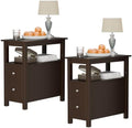 ZENY Narrow End Table Set of 2 Side Table with Drawer and Open Shelf Sofa Table for Living Room Bedroom, Small Table for Bedside, Couch, Espresso