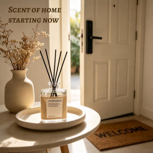 Earthy Sandalwood Scent Reed Diffuser Set with 10 Diffuser Sticks, 5.1 oz