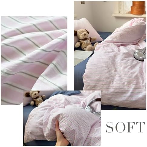 AOJIM Cottage Striped Twin XL Duvet Cover Set - Lilac & Green Stripes Bedding Duvet Cover with Zipper Closure & 2 Pillowcases, Soft Washed Microfiber Retro Vintage Bedding Set 3-Piece for All Seasons