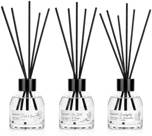 AUEFLIE Reed Diffuser Set of 3, Sea Salt/Eucalyptus Lavender/Fresh Linen