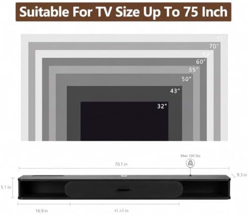 GHC Floating TV Stand, 75'' Wall Mounted TV Cabinet, Floating Shelves with Door, Media Console for DVD Player, Space-Saving Under TV Shelf for Bedroom & Living Room (Black)