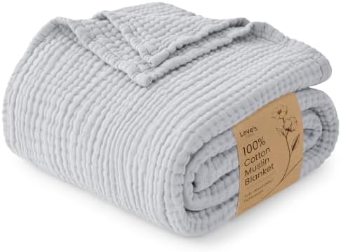 Love's cabin 100% Cotton Muslin Blanket Queen Size for Bed, Light Grey