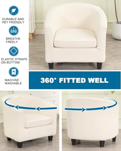 NILUOH 2 Piece Tub Chair Covers with Cushion Cover Soft Stretch Club Chair Slipcover Furniture Protector with Elastic Bottom Spandex Couch Covers for Bar Counter Living Room