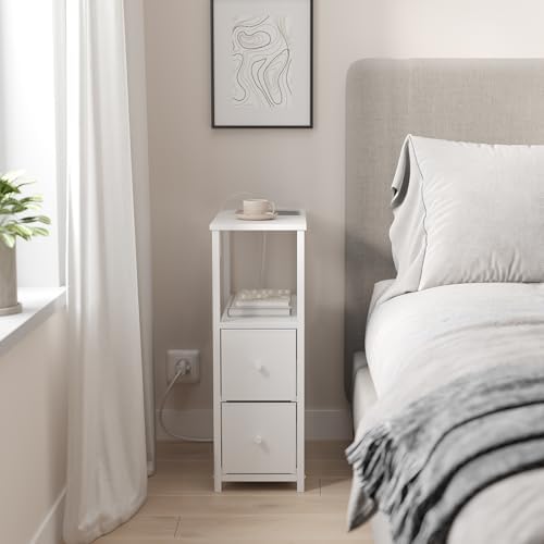 TUTOTAK Narrow LED End Table with Charging Station, Skinny Side Table