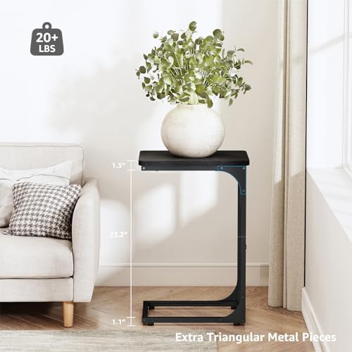 QEEIG C Shaped End Table Side Tables for Couch Set of 2, Black