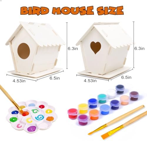 hapray 2 Pack Bird House Kits for Kids, DIY Birdhouse Kit Build and Paint
