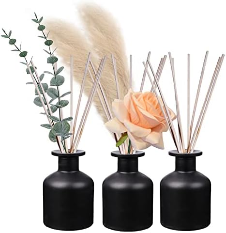 HOSSIAN 150ml/5.07oz 3PCS Reed Diffuser Bottles,Fragrance Diffuser Empty Bottle with 28pcs Reed Sticks for Home Fragrance Accessories and Women Gift Room,Home,Bathroom Decor (Black)