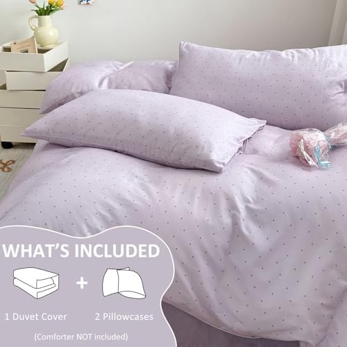 Purple Polka Dot Duvet Cover Set Twin 3 Pcs,Cotton Muslin,68"×86"