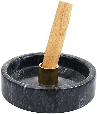 Natural Marble Palo Santo Holder,Incense Burner for Palo Santo Sticks, Handmade Stick Incense Holder Ideal for Smudging, Incense Burning, Decoration.Easily Grab All Incense Ash (Black)