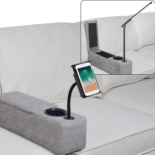 Multifunctional Sofa Armrest, Couch Armrest with Cup Holder, Removable Sofa Caddy with Storage,Equipped with LED Reading Light&Wireless Charge Stand, Grey