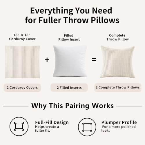 2 Pack 18 x 18 Decorative Throw Pillows with Insert Included